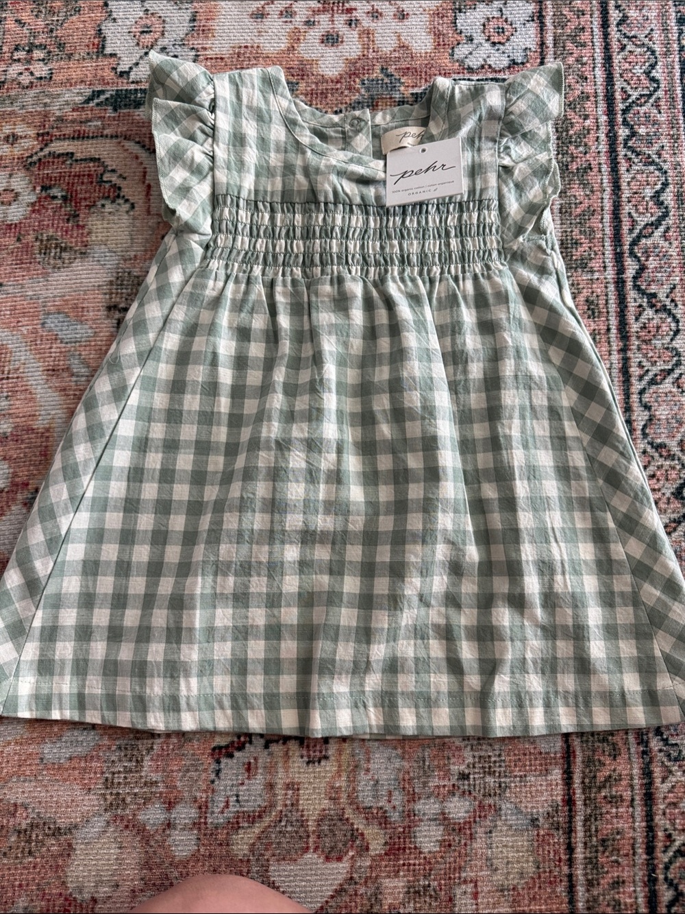 NWT! Pehr Girls' Sage Green Gingham Smocked Dress
